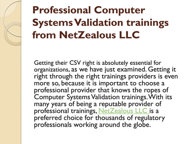 Computer System Validation Training | PPT