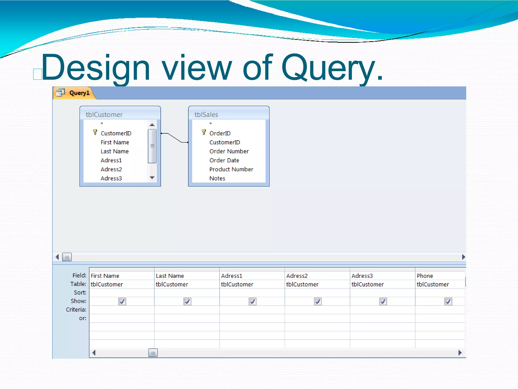 Design view of Query.
 