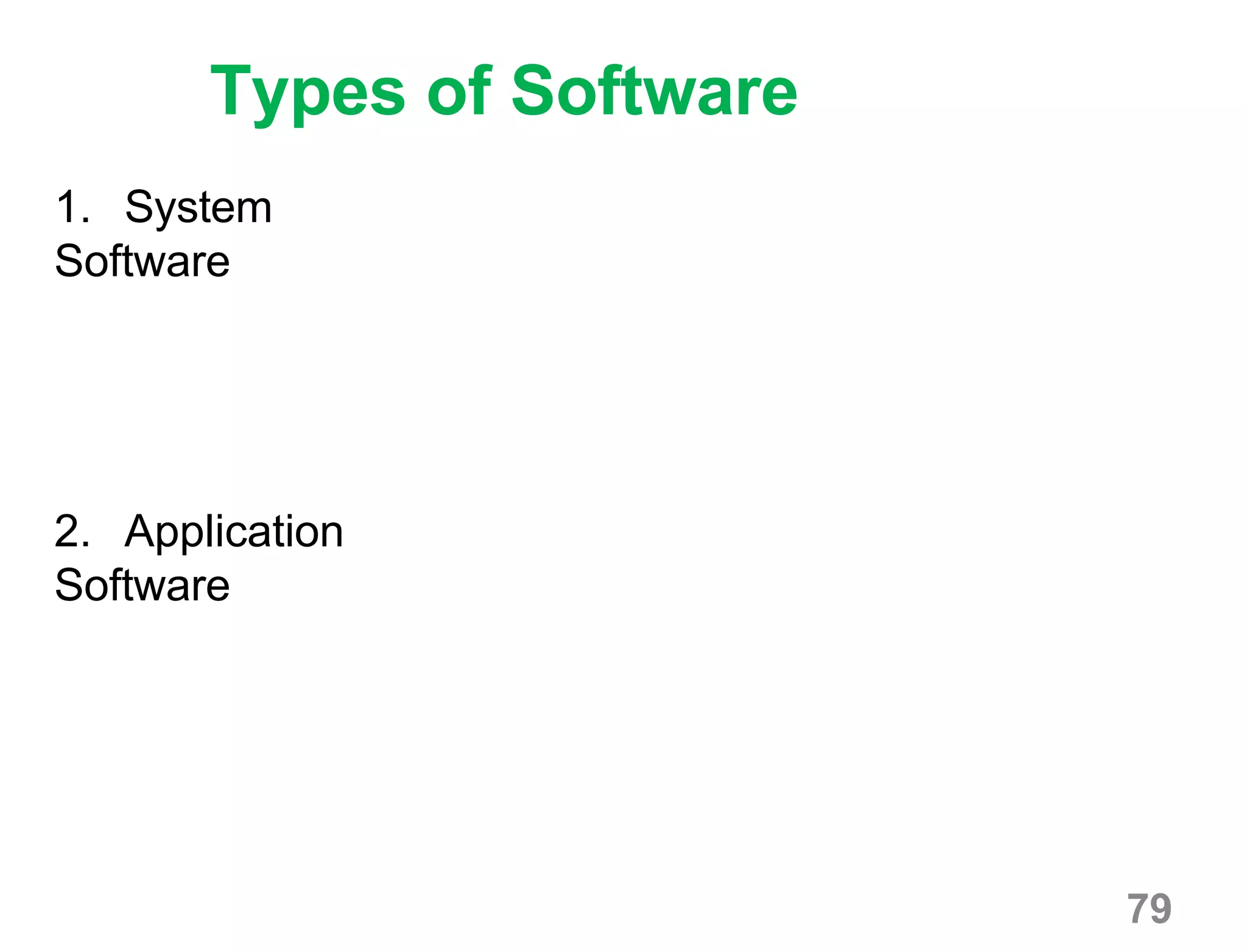 79
Types of Software
1. System
Software
2. Application
Software
 