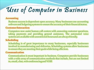 Uses of Computer in Business