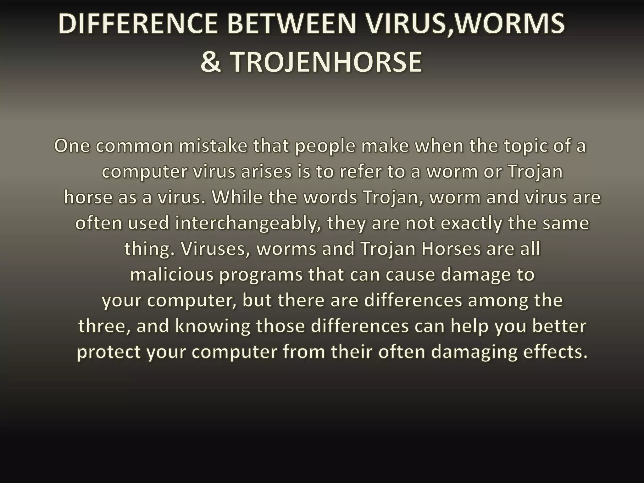 Since then, millions of viruses have been invented.   Symptoms of Virus Attack	Computer runs slower then usual