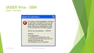 SASSER Virus – 2004 
Origin – Germany 
Eng. Ali F. Al Sarraf E-Mail: ali.alsarraf@outlook.com 17 
 