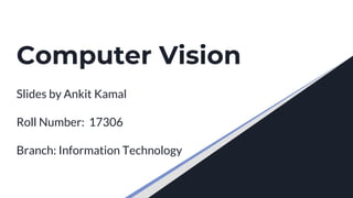 Computer Vision
Slides by Ankit Kamal
Roll Number: 17306
Branch: Information Technology
 