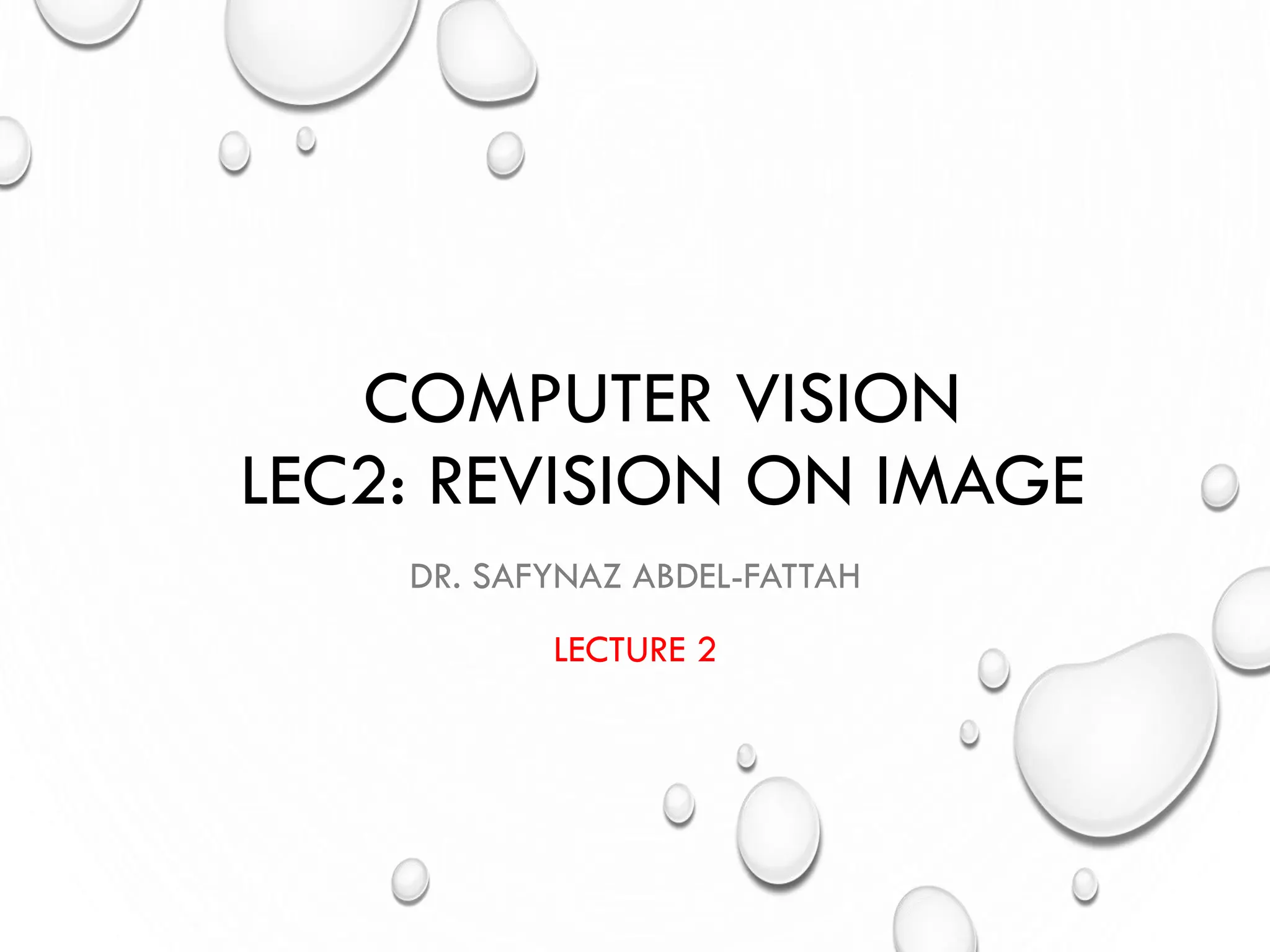 COMPUTER VISION
LEC2: REVISION ON IMAGE
DR. SAFYNAZ ABDEL-FATTAH
LECTURE 2
 