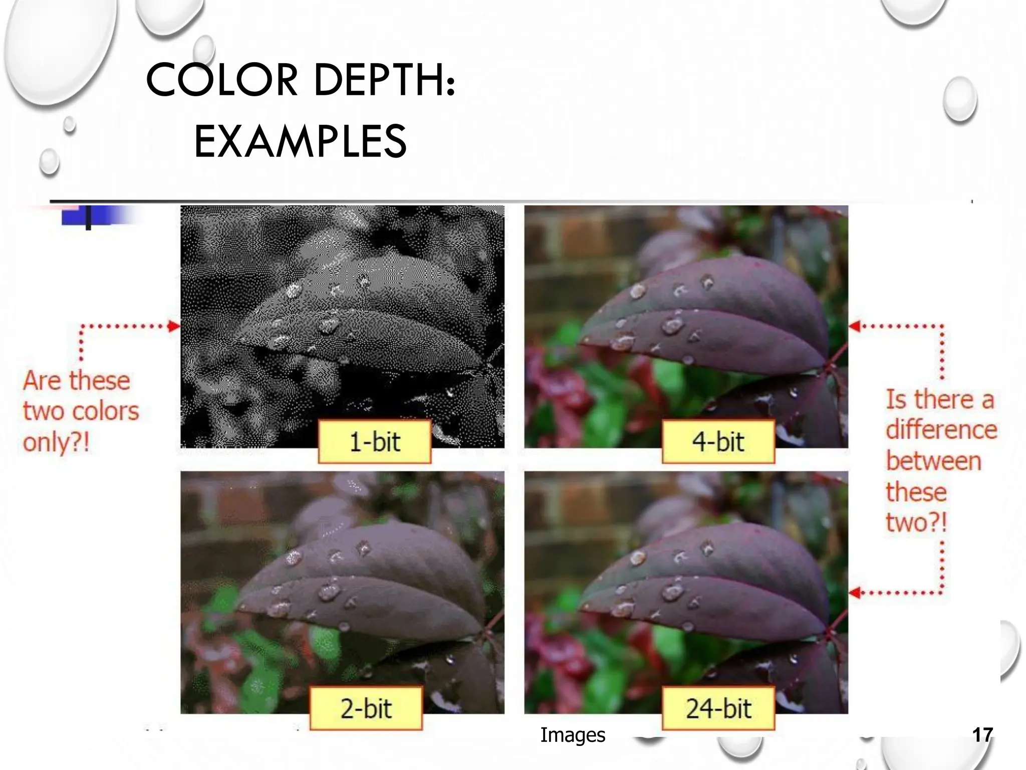 COLOR DEPTH:
EXAMPLES
Images 17
 