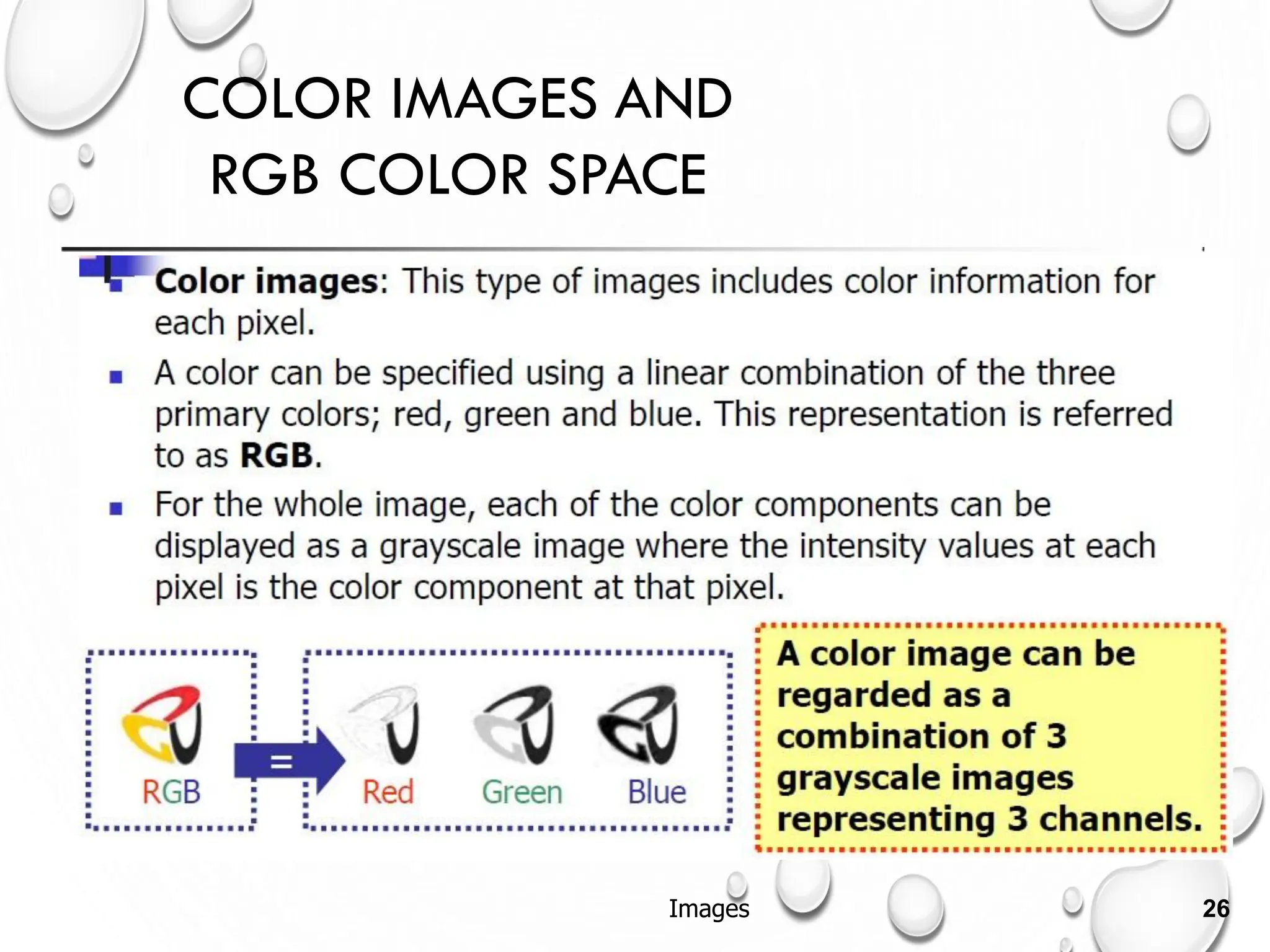 COLOR IMAGES AND
RGB COLOR SPACE
Images 26
 