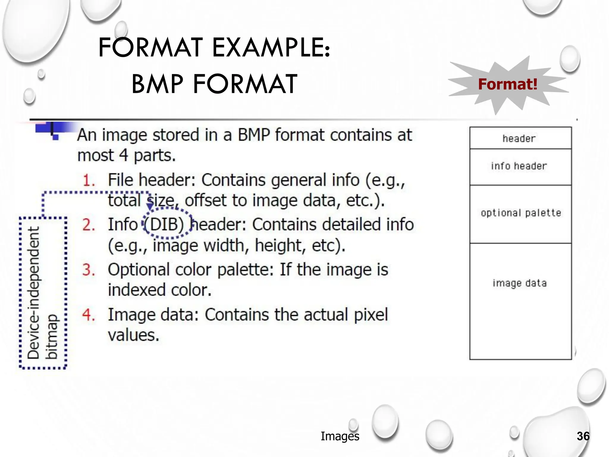 FORMAT EXAMPLE:
BMP FORMAT Format!
Images 36
 