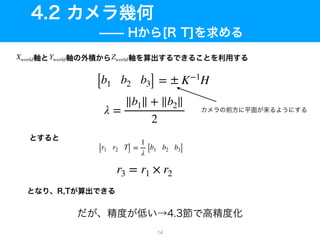 [b1 b2 b3] = ± K−1
H
λ =
∥b1∥ + ∥b2∥
2
[r1 r2 T] =
1
λ
[b1 b2 b3]
r3 = r1 × r2
Xworld Yworld Zworld
14
 