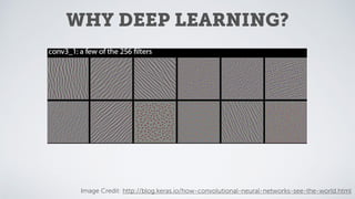 WHY DEEP LEARNING?
Image Credit: http://blog.keras.io/how-convolutional-neural-networks-see-the-world.html
 