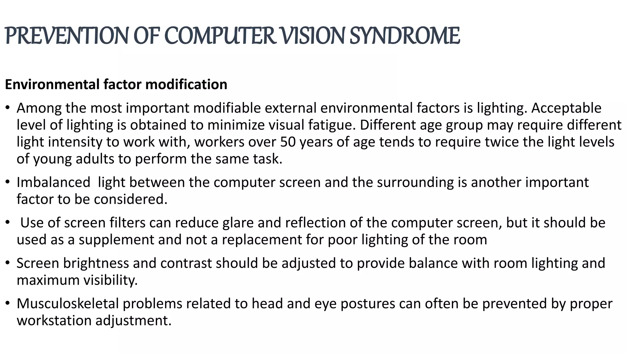 Computer vision syndrome | PPTX | Eye and Vision Conditions | Diseases ...