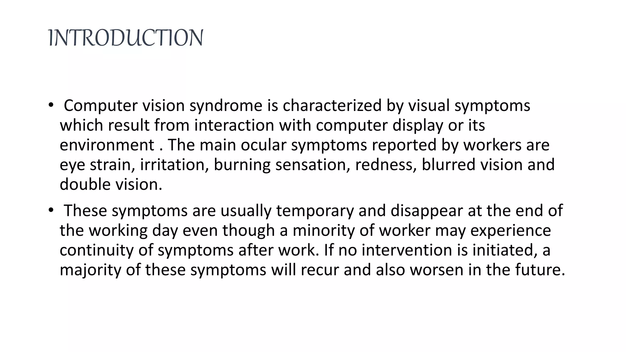 Computer vision syndrome | PPTX | Eye and Vision Conditions | Diseases ...