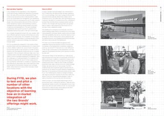 Move to EDLP
A major change to pricing strategy was commenced in
FY17. Traditionally, the Red business has been operating
a Hi-Lo price strategy, which sees a range of discounting
and promotional specials offered each week to drive
excitement and to stimulate sales. With technology giving
customers the ability to compare prices from competitors
as they shop, and the advent of global retailers such as
Amazon, who through their buying power can typically
beat or match a discounted price, the future of Hi-Lo
pricing in many categories is bleak.
The Warehouse is changing to an Everyday Low Price
(EDLP) strategy where there is a strong focus on the overall
value proposition of product design, quality, price and range,
with high availability. We plan to move the majority of our
offerings into EDLP, noting that in some categories and
for seasonal events, some targeted promotional activities
still have a role to play for The Warehouse.
FY17 saw much of the foundational planning work
undertaken around the transition to EDLP, and the start
of changes to the Apparel and Homewares categories,
which by the end of FY17 are both at or over 50% EDLP.
FY18 will see a continuation of the programme, with the
objective of completing the bulk of the transition to EDLP
by year-end.
The financial impact of the transition is in clearing and
discontinuing stock lines that will not be part of the EDLP
offer in the future. In addition, investment in design and
merchandising has been made to improve the appeal of
products being sold. Under an EDLP model, we expect
potentially lower sales volumes, but at an overall stronger
margin rate given the lack of discounting. The EDLP
model will also drive significant gains in productivity as
products do not require the same intensive management,
repricing, or moving around the store as they would under
Hi-Lo. Our marketing also needs to change to develop
new ways to excite the customer to drive foot traffic into
stores. A focus on ‘Reinventing the Bargain’ is part of
taking customers on this journey with the business.
Within our team, we have people experienced in EDLP
environments and in making this transition. There are many
international models to point to for examples of how it has
been done well, and what pitfalls to avoid. Our second-half
performance in Red has been encouraging as the EDLP
categories have performed favourably.
Red and Blue Together
A key strategy for the organisation is the integration
of the Red and Blue (Warehouse Stationery) businesses,
first in the back office and then at operational levels.
A restructure was announced in February/March under
which we consolidated the management and operational
functions of the two businesses into one. A major systems
project was commenced at the start of Q4 to move all
of the operational support, merchandising, inventory
management and customer-facing systems (e.g. point
of sale) onto the Red platforms. This was completed
in September allowing the business to operate as an
integrated trading entity early in the new financial year.
As a change-management project this was complex, with
many different elements involved. While there was some
disruption to the business, the completion of the project
within a very tight time frame, is a strong indicator of the
business’ ability to execute its strategy and make bold
change rapidly.
In FY17, we piloted the integration in the market of Red
and Blue stores, with the implementation of a ‘Store within
a Store’ (SWAS) model at our Airport store in Auckland.
During FY18, we plan to test and pilot a number of other
locations with the objective of learning how an in-market
integration of the two Brands’ offerings might work, how
customers both in the B2C and B2B segments respond, in
order to inform a broader programme of integration. With
the challenges on traditional retailers, it is imperative for
the Group to optimise the use of its floor space, and to
drive profitability. Potentially co-locating or integrating the
Blue offering into Red stores may unlock significant fixed
cost savings for the business; however, such a change
needs careful planning to ensure that customers’ needs
are our primary concern.
During FY18, we plan
to test and pilot a
number of other
locations with the
objective of learning
how an in-market
integration of
the two Brands’
offerings might work.
Fig. 01
A plan to integrate The Warehouse
and Warehouse Stationery.
Fig. 02
The Warehouse
Royal Oak, Auckland.
Fig. 03
Team member
and customer talk
Active Intent.
Fig. 04
#MyWarehouseStyle.
24
25THEWAREHOUSE
REDANDBLUETOGETHER&MOVETOEDLPTHEWAREHOUSE
 
