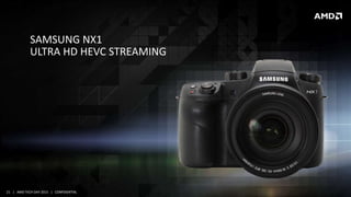 21 | AMD @ COMPUTEX 2015 | JUNE 3, 201521 | AMD TECH DAY 2015 | CONFIDENTIAL
SAMSUNG NX1
ULTRA HD HEVC STREAMING
 