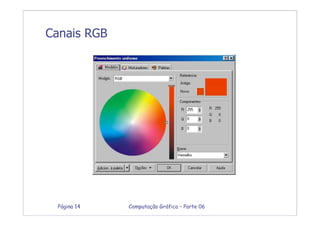 Computação Gráfica – Parte 06Página 14
Canais RGB
 