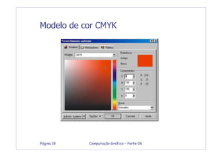 Computação Gráfica – Parte 06Página 18
Modelo de cor CMYK
 