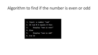Algorithm to find if the number is even or odd
 