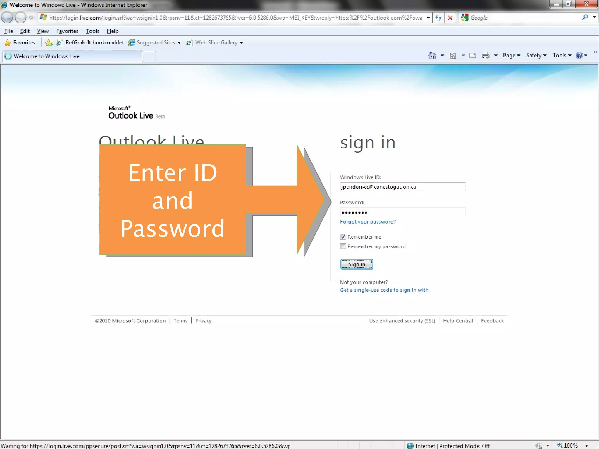 Enter ID and Password 