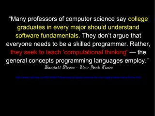 Staffing Needs
●   Elementary School
    ●   Existing structure sufficient
    ●   2 full time teachers/integrators
●   Middle School
    ●   Need for 4 semester classes per year
    ●   Current position needs expanding by 20%
●   High School
    ●   Need minimum 3 semester classes per year
    ●   Need additional 20% position – can be deferred 1 year
    ●   IB Diploma CS class – will need staffing when offered
 