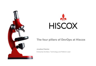 The four pillars of DevOps at Hiscox
Jonathan Fletcher
Enterprise Architect, Technology and Platform Lead
 