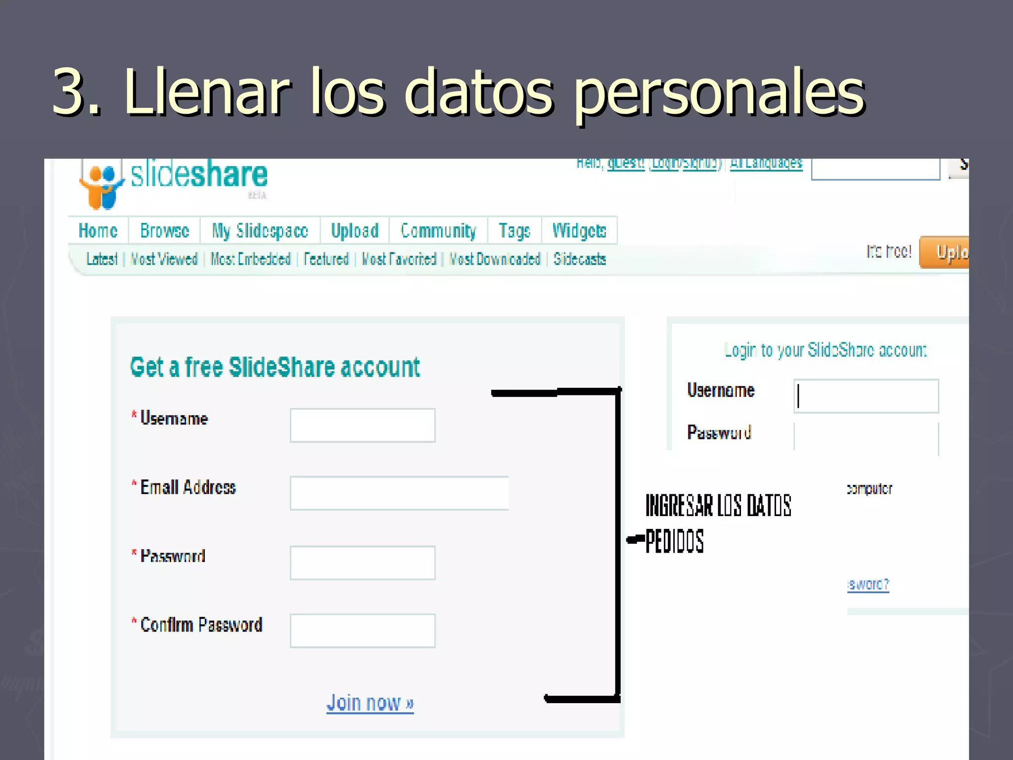3. Llenar los datos personales 