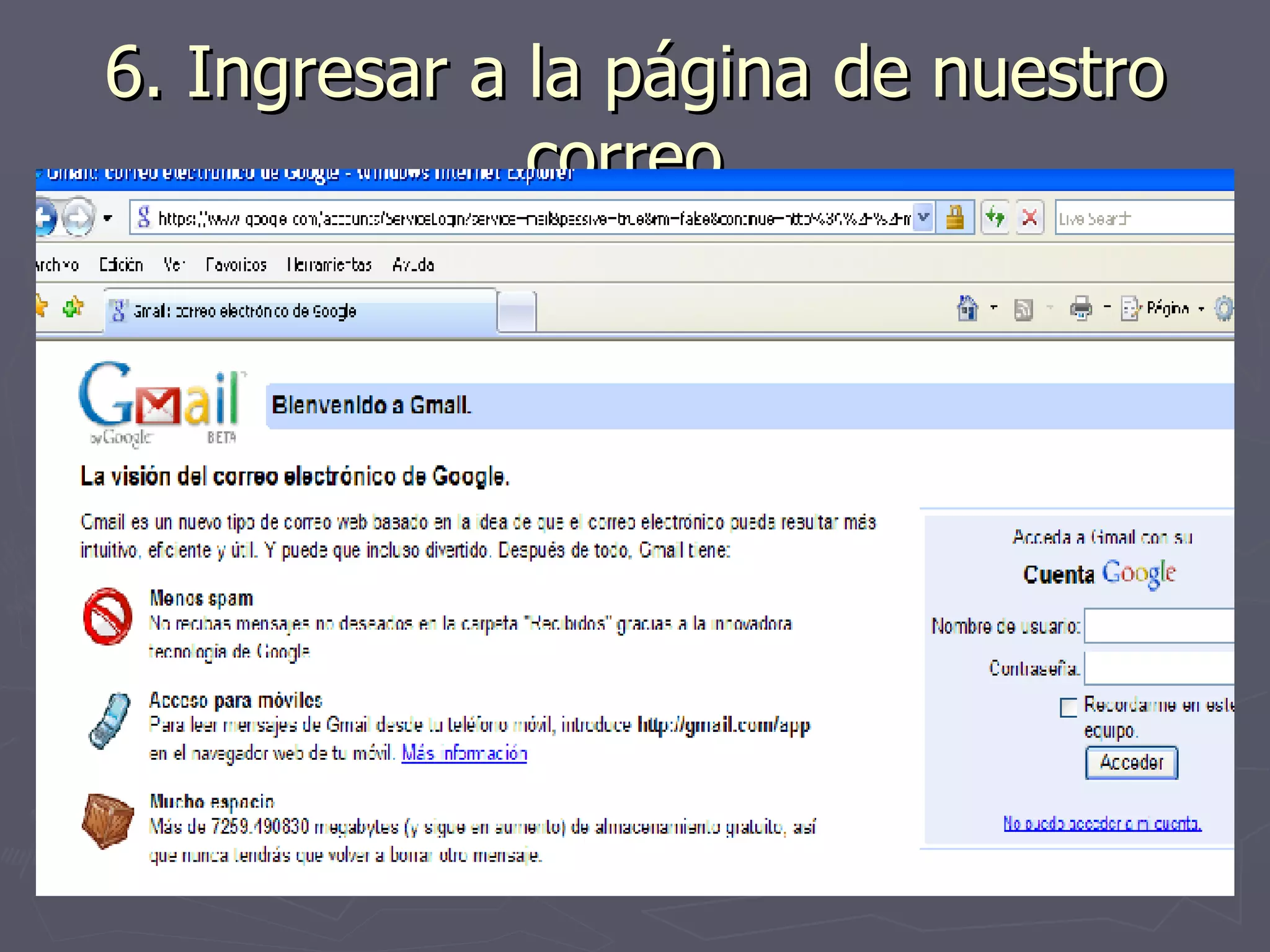 6. Ingresar a la página de nuestro correo  