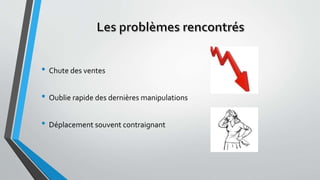 • Chute des ventes
• Oublie rapide des dernières manipulations
• Déplacement souvent contraignant