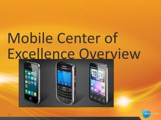 Implementing a mobility strategy - Options

                      Leverage an Industry Leader

                      Partner with
                        smaller firm(s)

     Build In-House




        GET IN           GET AHEAD                   CHANGE
      THE GAME          OF THE GAME                 THE GAME




23
 