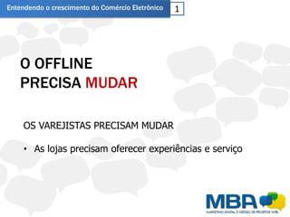 Entendendo o crescimento do Comércio Eletrônico   1




   O OFFLINE
   PRECISA MUDAR

     OS VAREJISTAS PRECISAM MUDAR

     • As lojas precisam oferecer experiências e serviço
 