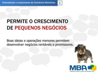 Entendendo o crescimento do Comércio Eletrônico   1




   PERMITE O CRESCIMENTO
   DE PEQUENOS NEGÓCIOS

   Boas ideias e operações menores permitem
   desenvolver negócios rentáveis e promissores.
 