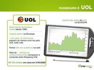 R$ 723 milhões  em caixa em 31/03/2009 8 