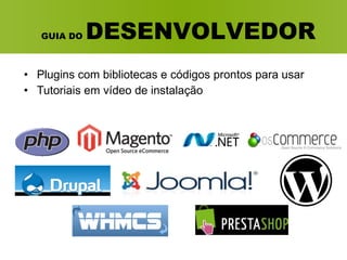 Plugins com bibliotecas e códigos prontos para usar Tutoriais em vídeo de instalação GUIA DO  DESENVOLVEDOR 