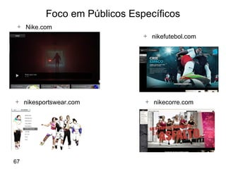 Foco em Públicos Específicos Nike.com nikecorre.com nikefutebol.com nikesportswear.com 
