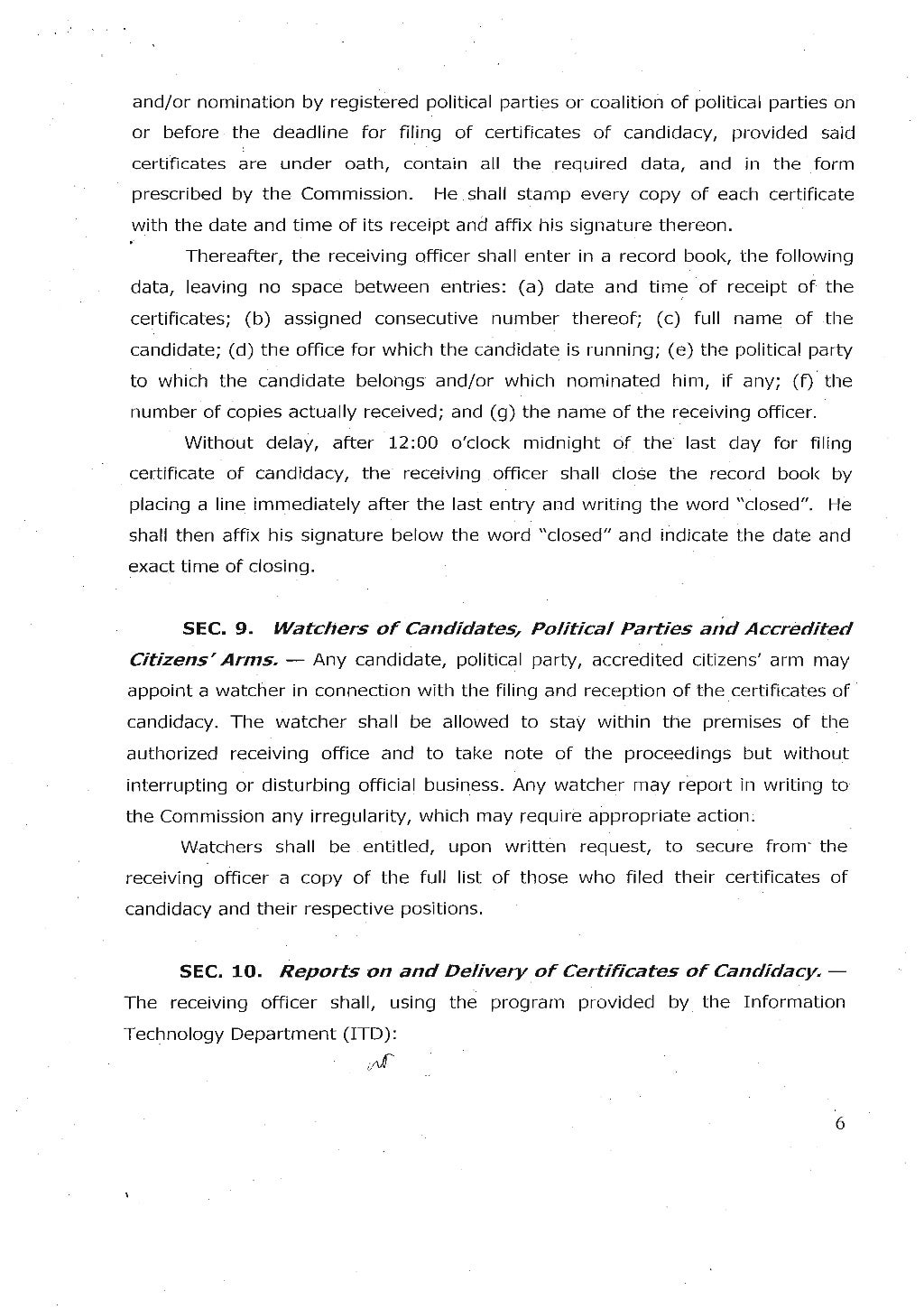 Guidelines for Filing of Candidacy