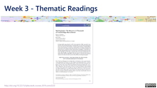 Week 3 - Thematic Readings
http://doi.org/10.22215/tplauriault.courses.2019.coms5225
 