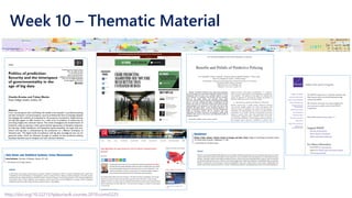 Week 10 – Thematic Material
http://doi.org/10.22215/tplauriault.courses.2019.coms5225
 