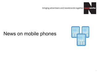 8
70%
% of mobile phone owners that use connected media
Majority of people are doing
one of the following on their
mobile phone: browse mobile
internet, use applications,
email, stream or download
music, or watch broadcast or
on-demand video
Source: comScore MobiLens, 3 month average ending June 2015
Majority of mobile phone users are using
“connected media”
 