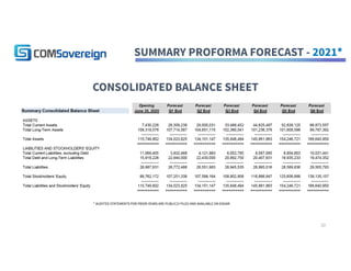 CONSOLIDATED BALANCE SHEET
* AUDITED STATEMENTS FOR PRIOR YEARS ARE PUBLICLY FILED AND AVAILABLE ON EDGAR
20
SUMMARY PROFORMA FORECAST - 2021*
 