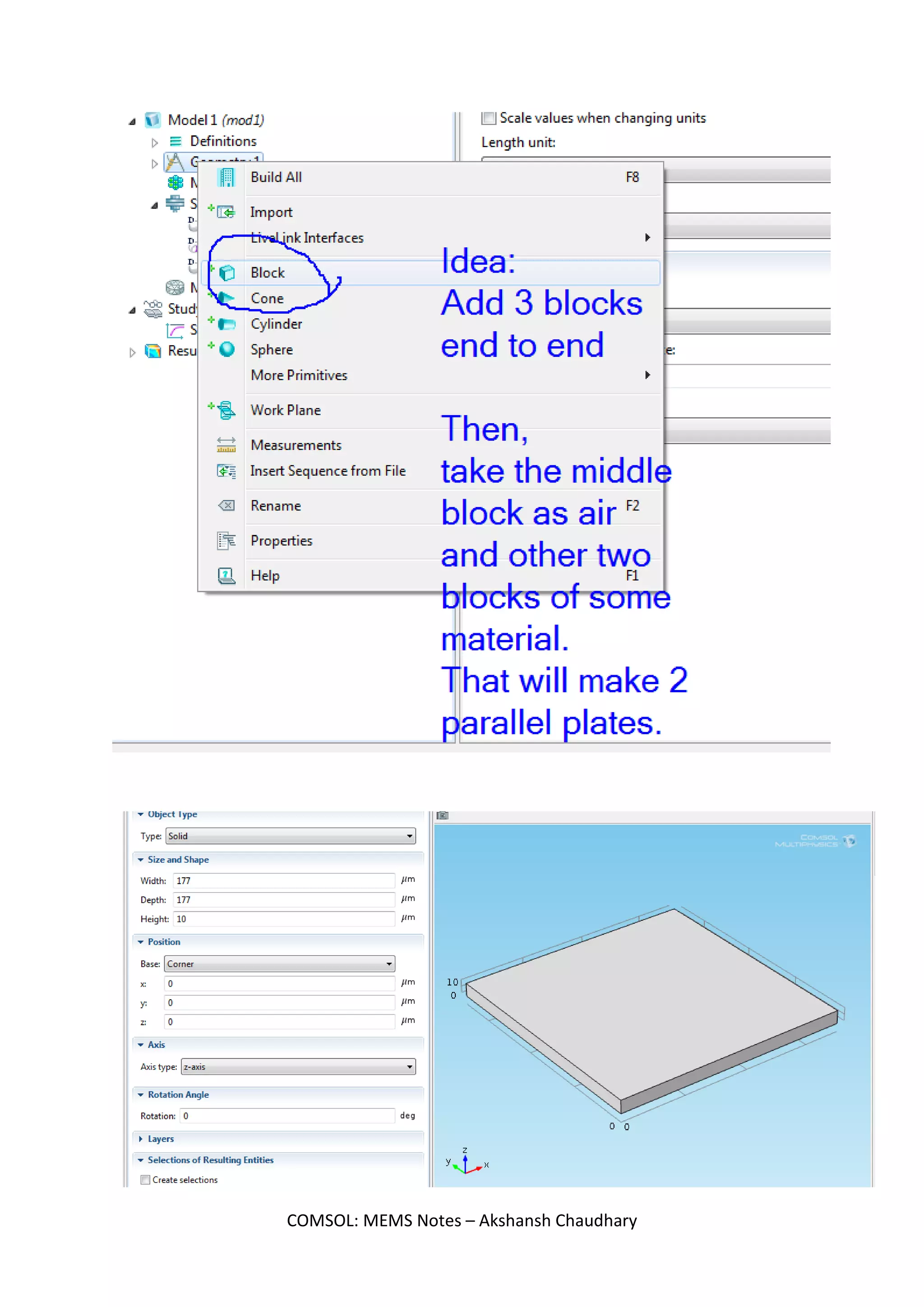 Making a Capacitor
COMSOL: MEMS Notes – Akshansh Chaudhary
 