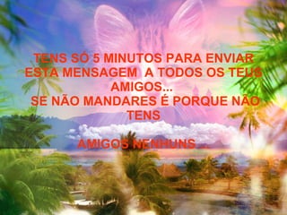 TENS SÓ 5 MINUTOS PARA ENVIAR ESTA MENSAGEM  A TODOS OS TEUS AMIGOS...   SE NÃO MANDARES É PORQUE NÃO TENS AMIGOS NENHUNS ... 
