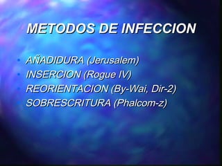 METODOS DE INFECCION
•
•
•
•

AÑADIDURA (Jerusalem)
INSERCION (Rogue IV)
REORIENTACION (By-Wai, Dir-2)
SOBRESCRITURA (Phalcom-z)

 