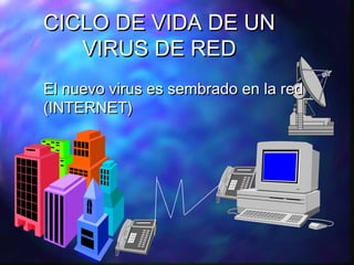 CICLO DE VIDA DE UN
VIRUS DE RED
El nuevo virus es sembrado en la red
(INTERNET)

 