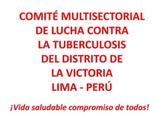 COMITÉ MULTISECTORIAL
DE LUCHA CONTRA
LA TUBERCULOSIS
DEL DISTRITO DE
LA VICTORIA
LIMA - PERÚ
¡Vida saludable compromiso de todos!
 
