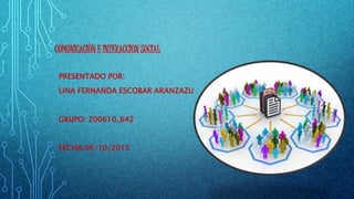 COMUNICACIÓN E INTERACCION SOCIAL
PRESENTADO POR:
LINA FERNANDA ESCOBAR ARANZAZU
GRUPO: 200610_642
FECHA:06/10/2015
 