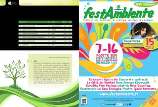 Comuni Ricicloni 2015114
Pos Consorzi Prov. Regione Abitanti %RD
15 CONSORZIO CHIERESE PER I SERVIZI TO/AT PIEMONTE 125436 73,8%
16 COMUNITA' DELLA VAL DI NON TN TRENTINO ALTO ADIGE 43101 73,0%
17 COINGER SRL VA LOMBARDIA 99198 72,9%
18 UNIONE DEI COMUNI DEL COROS SS SARDEGNA 13247 72,1%
19 CONSORZIO PER LO SVILUPPO DEL BASSO VERONESE VR VENETO 198387 70,1%
20 CONSORZIO BACINO DI PADOVA UNO PD VENETO 245084 70,0%
21 CASALASCA SERVIZI S.P.A. CR LOMBARDIA 80717 69,3%
22 CONSORZIO DI BACINO VERONA 2 DEL QUADRILATERO VR VENETO 320350 69,1%
23 CEM AMBIENTE SPA MI/MB LOMBARDIA 461250 68,8%
24 UNIONE DI COMUNI DEI FENICI OR SARDEGNA 10185 68,4%
25 CONSORZIO DI BACINO BASSO NOVARESE NO PIEMONTE 223885 67,5%
26 COSMARI SRL MC MARCHE 321314 65,8%
27 LINEA GESTIONI S.R.L. CR LOMBARDIA 355018 65,6%
Premio comunicazione “Rifiuti Oggi”
•	 ASVO
Da molti anni ASVO partecipa a Comuni Ricicloni. Ha già anche
vinto, nel 2011, un premio per la comunicazione. A distanza di
quattro anni è stato deciso di rinnovare la menzione speciale
perché il lavoro di comunicazione con i cittadini da parte della
società è stato incessante ed è continuato nel tempo con un
ventaglio sempre più ricco di iniziative e attività. Ne abbiamo data
un’ampia rassegna nelle storie raccontate all’inizio del dossier.
Qui aggiungiamo che dietro a tutte queste attività, ovviamente,
c’è anche un budget adeguato. Il costo complessivo per la
comunicazione esterna multicanale di ASVO SpA, nel 2014, è
stato di 233.841€, pari all’1,1% del bilancio aziendale.
Località Enaoli - 58100 Rispescia (GR) Tel. +39 0564 48771 - Fax +39 0564 487740
www.festambiente.it - info@festambiente.it
7-16AGOSTO 2015
PARCO NATURALE
DELLA MAREMMA
RISPESCIA (GR)
Città di Grosseto Commissione Europea
XXVII Edizione
Ristoranti tipici e bio Concerti e spettacoli
La Città dei Bambini Area Energie Rinnovabili
Clorofilla Film Festival Dibattiti Area Espositiva
Ecomercato La Casa Ecologica Mostre Spazio Benessere
www.festambiente.it
APERTURA
ORE17,30
Caparezza
15AGOSTO
ore 22,30
Scopri il programma completo
su Festambiente.it
T O S C A N A
 