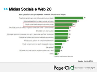 >> Mídias Sociais e Web 2.0




                              Fonte: Deloite 2010
 