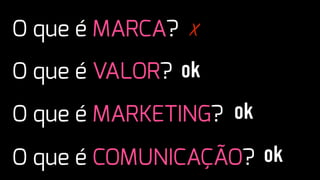 O que é MARKETING?
O que é MARCA?
O que é COMUNICAÇÃO?
O que é VALOR?
ok
ok
ok
X
 