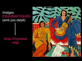 Imatges  ESQUEMÀTIQUES   (amb poc detall)  Grau d’iconicitat mitjà 