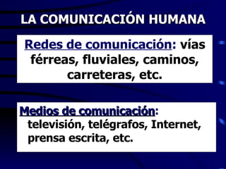 Redes de comunicación :  vías férreas, fluviales, caminos, carreteras, etc. ,[object Object],LA COMUNICACIÓN HUMANA 