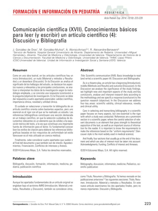 P E D I ÁT R I C A 
Acta Pediatr Esp. 2014; 72(10): 223-229 
FORMACIÓN E INFORMACIÓN EN PEDIATRÍA 
223 
Comunicación cient...