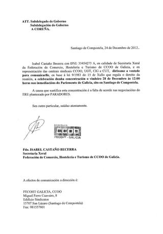 Comunicación concentración paradores día 28 12-12